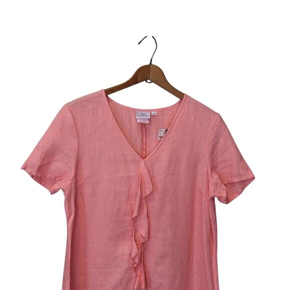 Hot Cotton Womens Pink Linen Short Sleeve Ruffle Midi Dress Size Small New - Picture 2 of 9